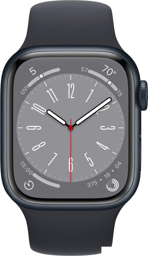 Умные часы Apple Watch Series 8 41 мм (алюминиевый корпус, полуночный/полуночный, спортивный силиконовый ремешок M/L)